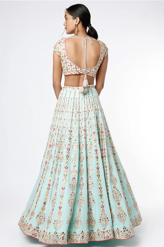Powder Blue Mirror Embroidered Lehenga Set - Image 2