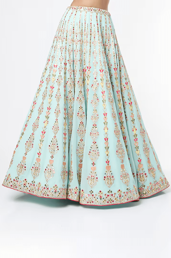 Powder Blue Mirror Embroidered Lehenga Set - Image 3