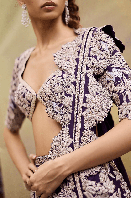 Purple Organza Wildflower Lehenga Set - Image 3