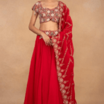 Scarlet red floral embellished lehenga set
