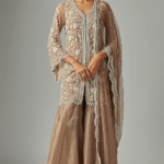 Champagne Organza Sharara Pearl Work Sharara Set