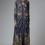 Navy Blue Chiffon Sequins Embroidered Jacket Set