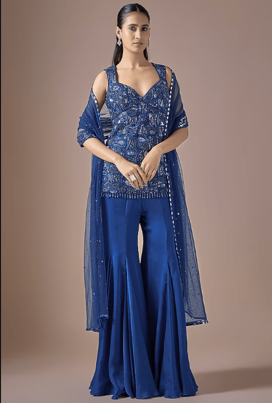 Electric Blue Satin Sharara Set