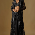 Black Tulle Hand & Machine Embroidered Jacket Set