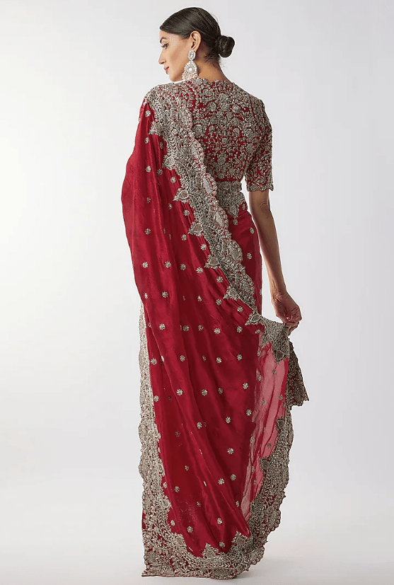 Red Silk Zari Embroidered Saree Set - Image 2