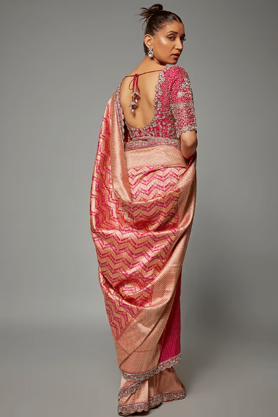 Pink Banarasi Saree Set - Image 2