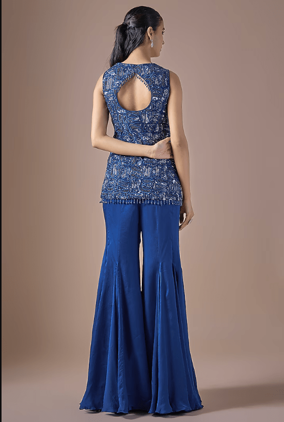 Electric Blue Satin Sharara Set - Image 2