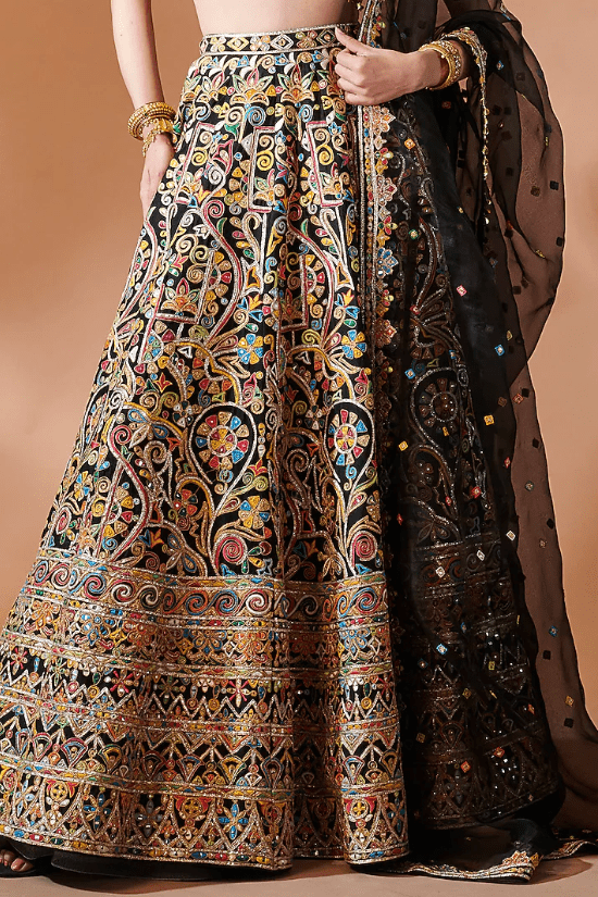 Black Chanderi Gota Embroidered Lehenga Set - Image 2