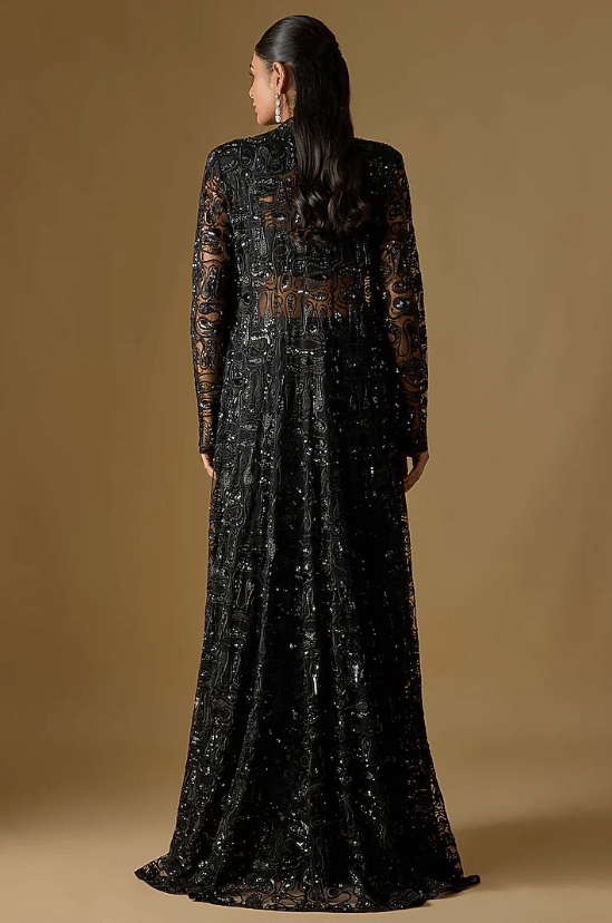 Black Tulle Hand & Machine Embroidered Jacket Set - Image 2