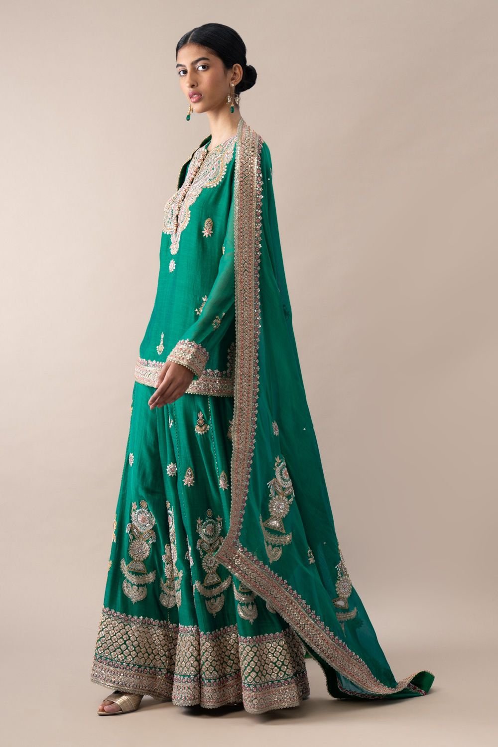 Green Silk Zari-Work Sharara Set - Image 2