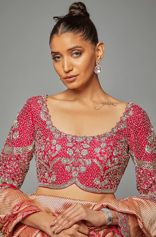 Pink Banarasi Saree Set - Image 3