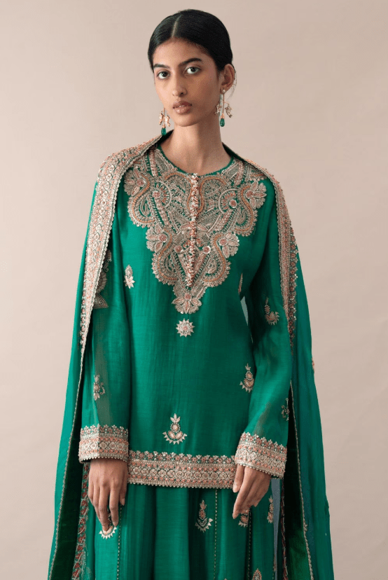 Green Silk Zari-Work Sharara Set - Image 4
