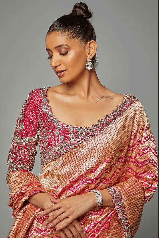 Pink Banarasi Saree Set - Image 4