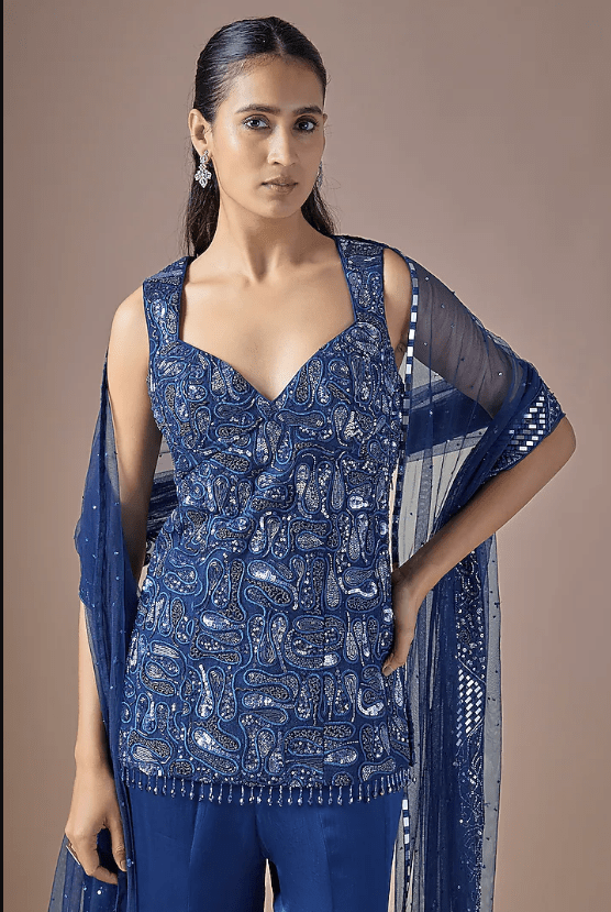 Electric Blue Satin Sharara Set - Image 4