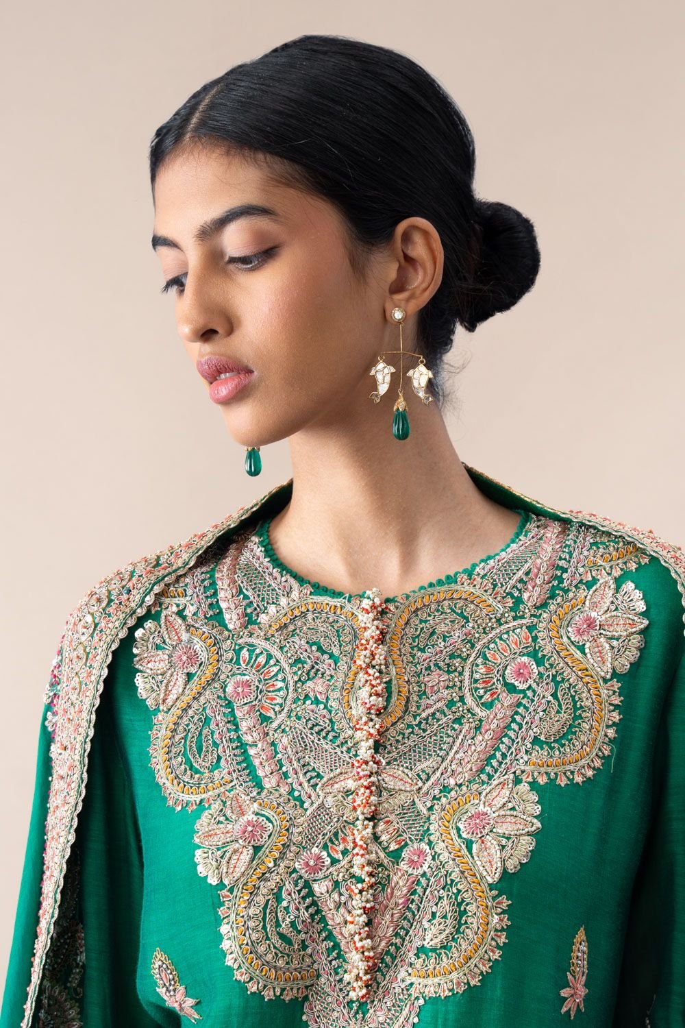 Green Silk Zari-Work Sharara Set - Image 5