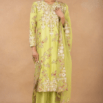Lime green floral embellished kurta set
