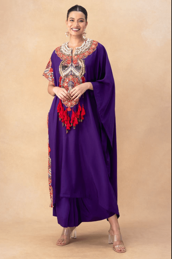 Purple embellished kaftan set