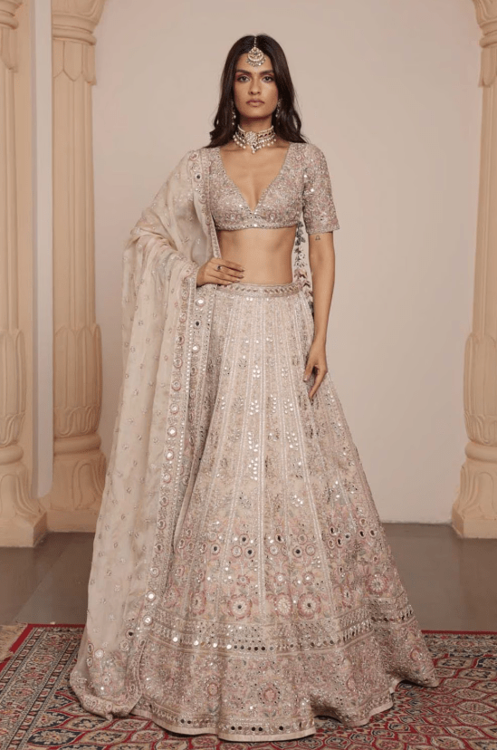 Gold & Multithread Organza Floral Lehenga Set