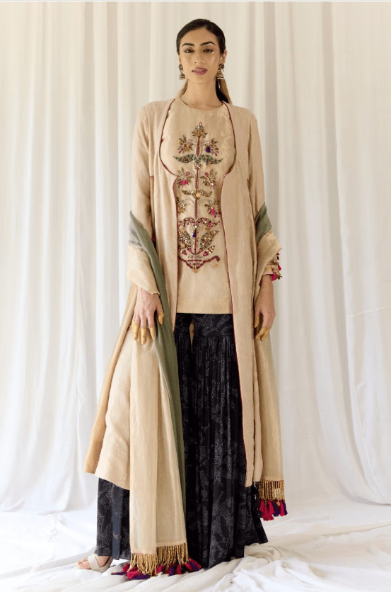 Gold & Black Sharara Set with Jacket