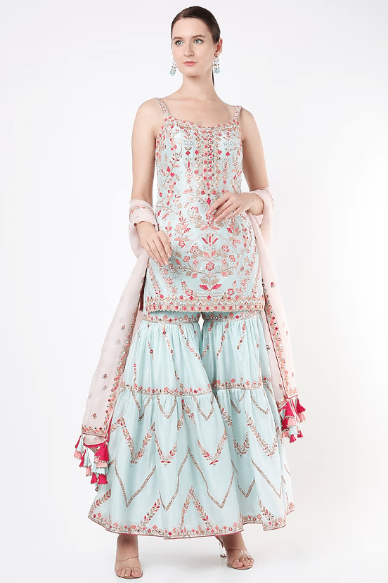 Ice Blue Chanderi Gharara Set
