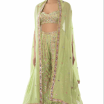 Green Embroidered Sharara Set With Cape