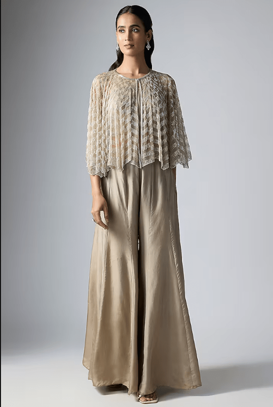 Grey Silk Satin Sharara Set