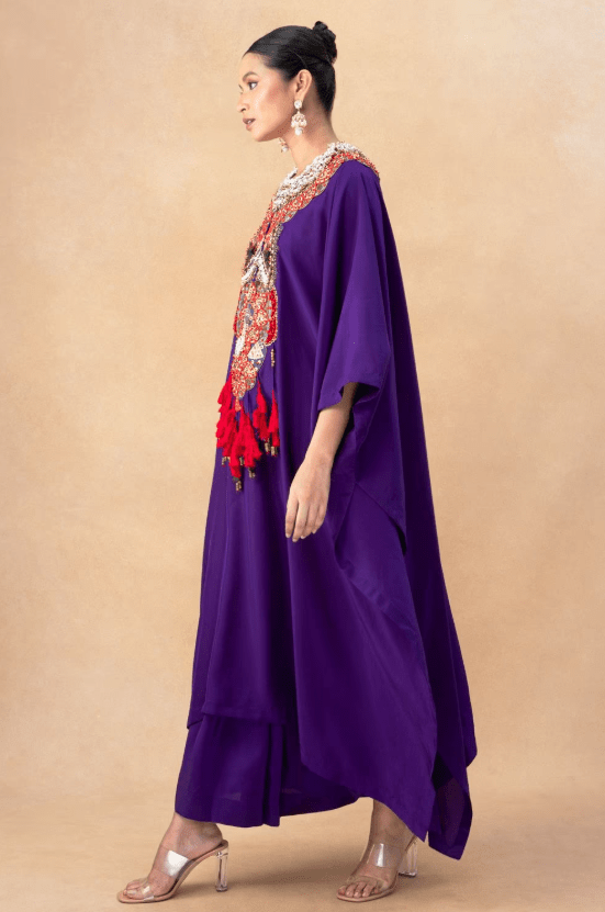 Purple embellished kaftan set - Image 2