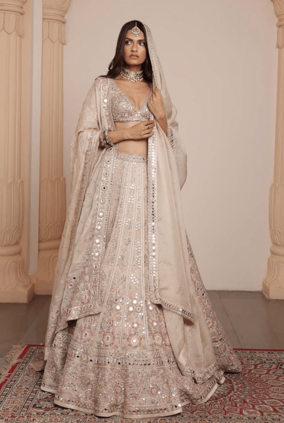 Gold & Multithread Organza Floral Lehenga Set - Image 2