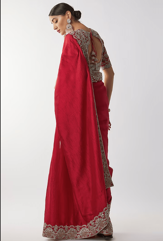 Red Silk Zari Embroidered Saree Set - Image 2