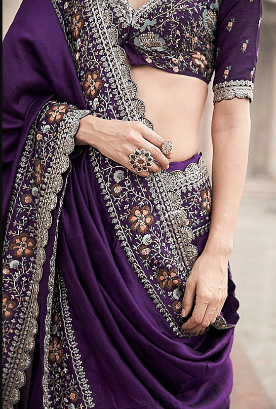 Purple Embroidered Saree Set - Image 2