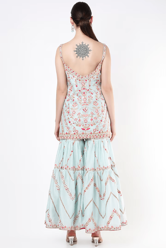 Ice Blue Chanderi Gharara Set - Image 2
