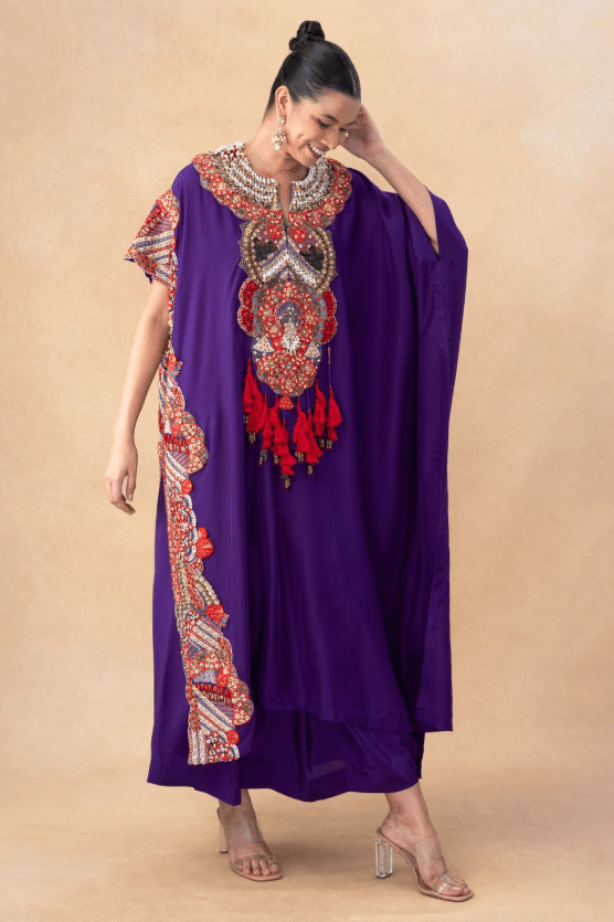 Purple embellished kaftan set - Image 3