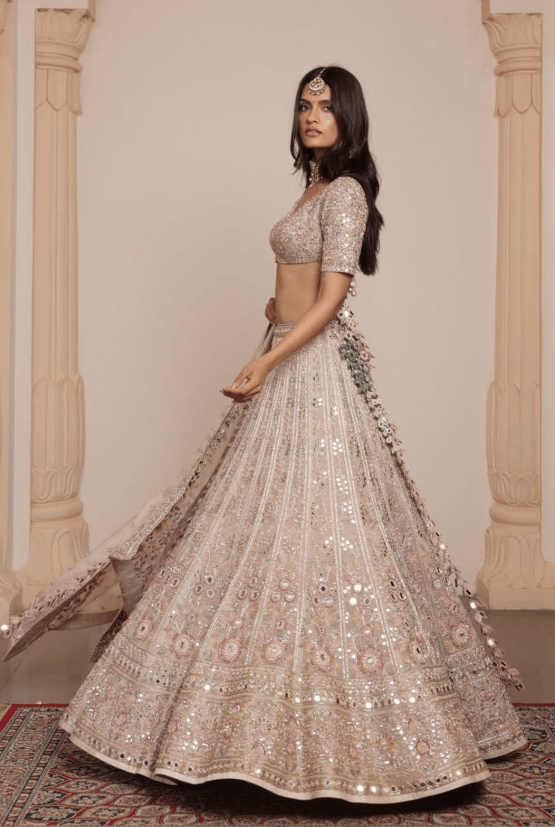 Gold & Multithread Organza Floral Lehenga Set - Image 3