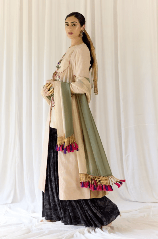 Gold & Black Sharara Set with Jacket - Image 3