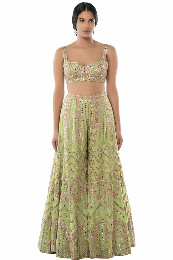 Green Embroidered Sharara Set With Cape - Image 3