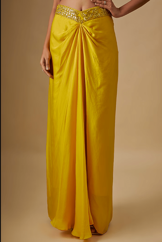 Yellow Satin Organza Mirror Hand & Machine Embroidered Cape Set - Image 3