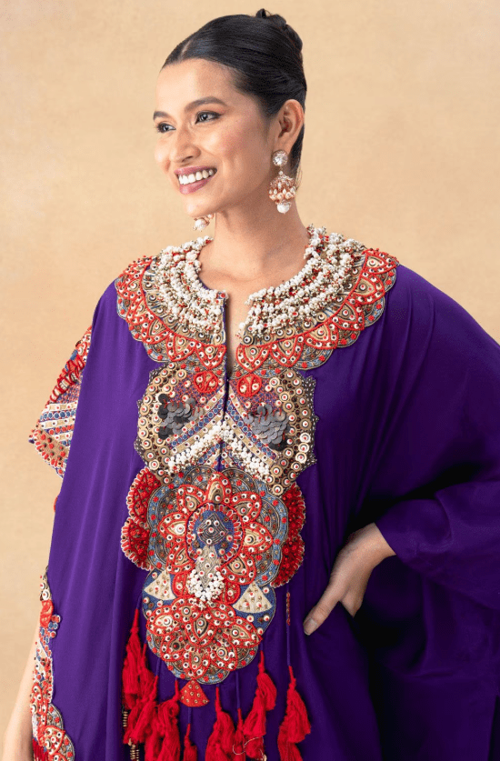 Purple embellished kaftan set - Image 4