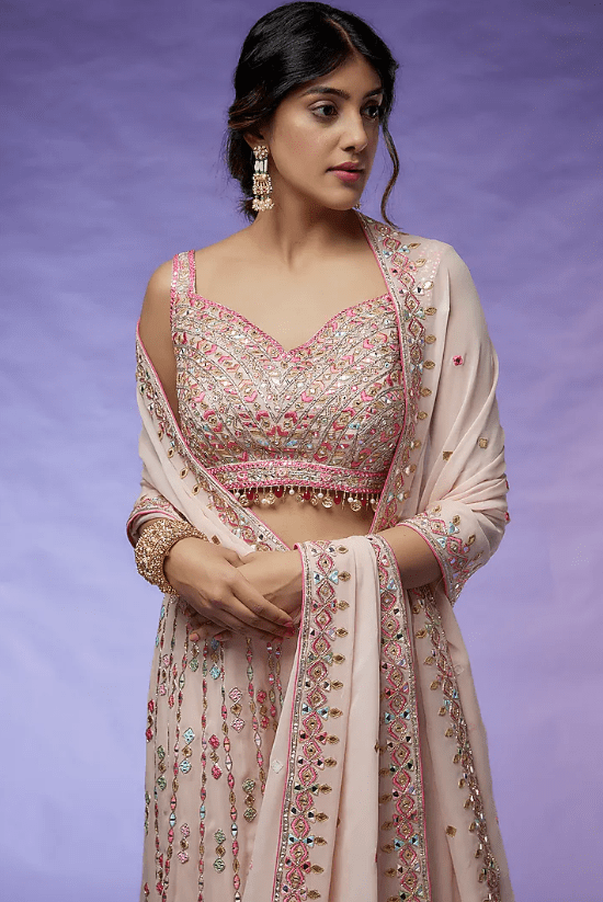 Powder Pink Georgette Embroidered Sharara Set - Image 4