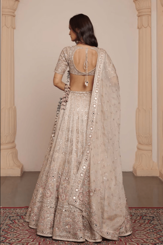 Gold & Multithread Organza Floral Lehenga Set - Image 5