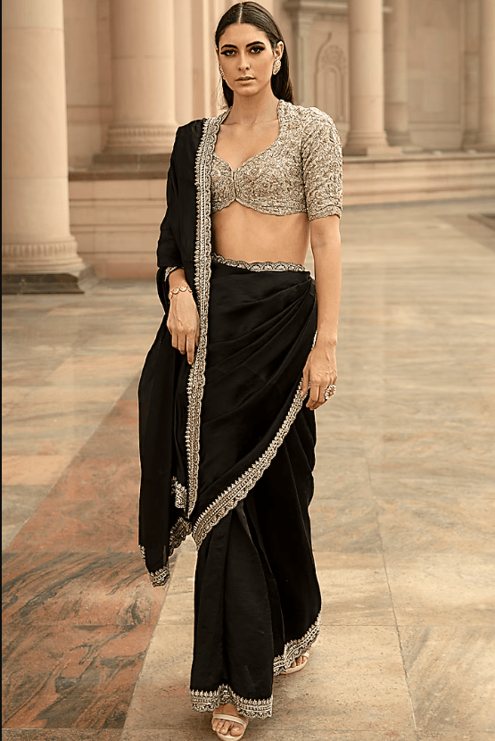 Black Embroidered Saree Set