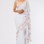Ice-Blue Georgette Ruffled Saree Set