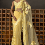 Butter Yellow Tulle Floral Embroidered Saree Set