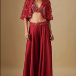 Red Satin Organza & Chinon Sharara Set