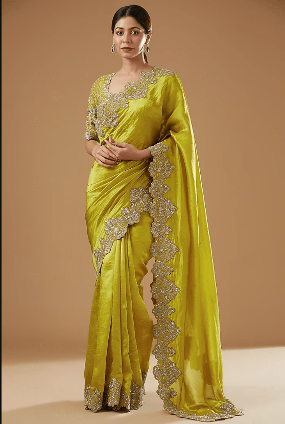 Mustard Silk Embroidered Saree Set - Image 2