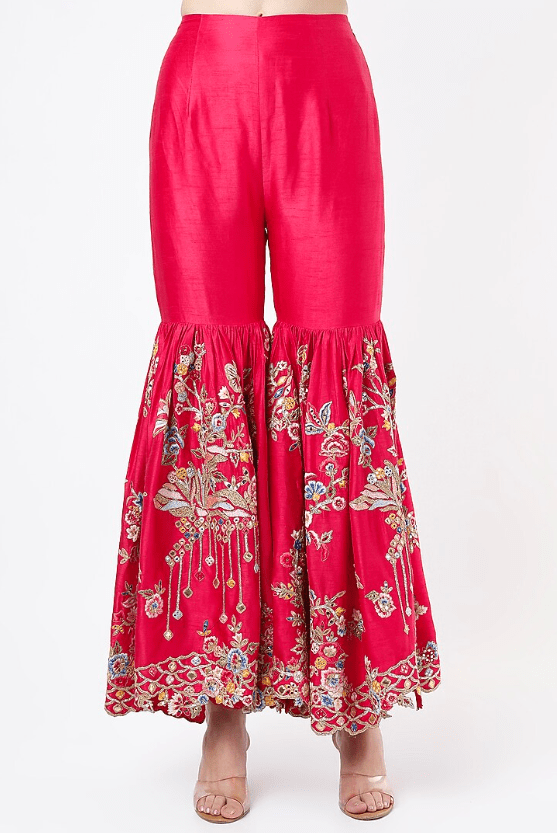 Hot Pink Chanderi Frilled Gharara Set - Image 3