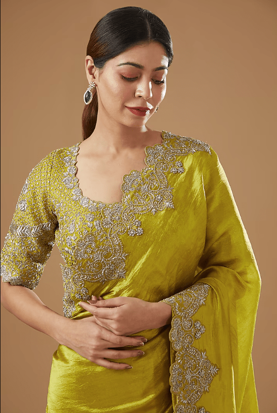 Mustard Silk Embroidered Saree Set - Image 5