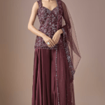 Wine Tulle Embroidered Sharara Set