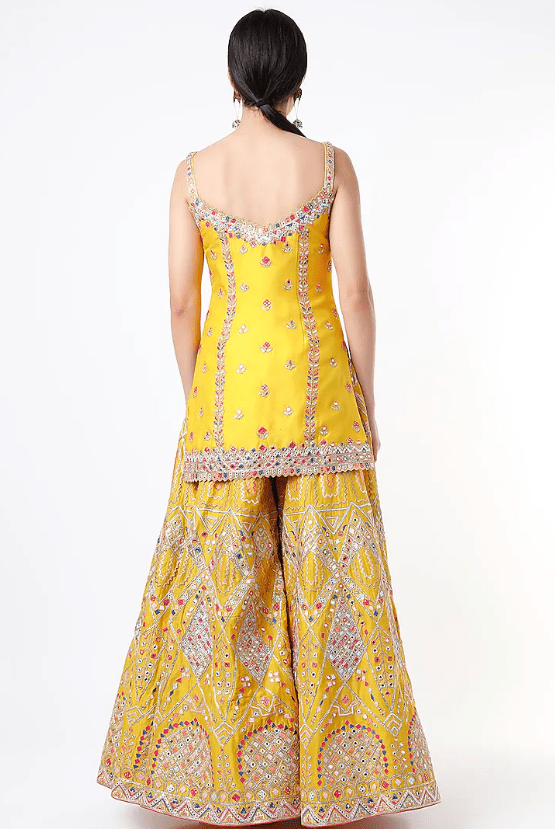 Bright Yellow Embroidered Sharara Set - Image 2