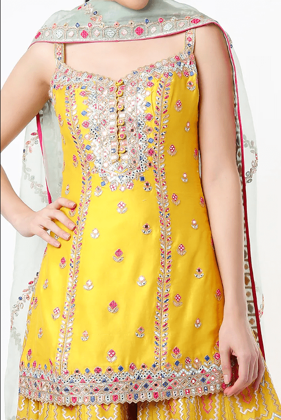 Bright Yellow Embroidered Sharara Set - Image 4