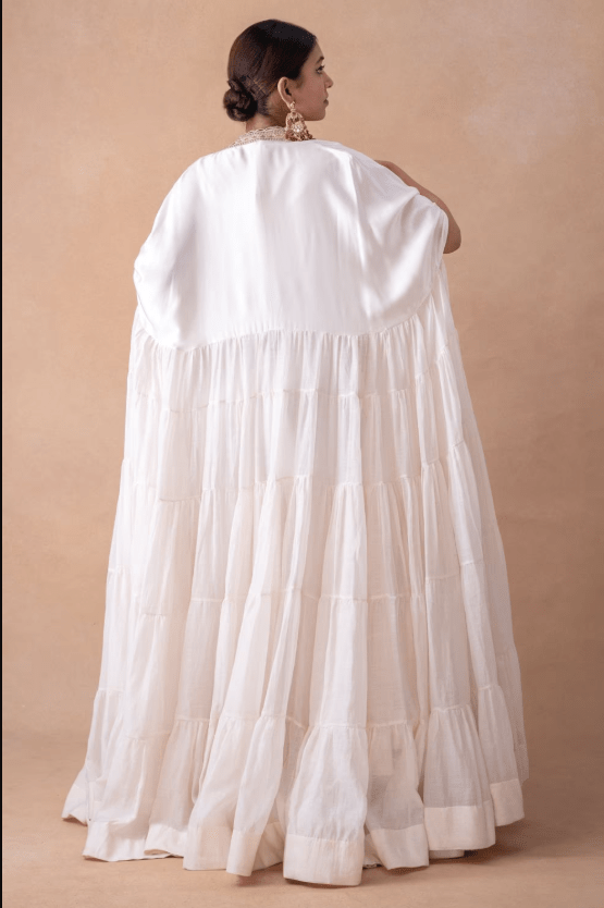 Pearl White Floral & Sequin Adorned Cape Set - Image 5